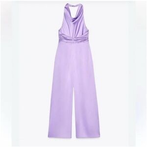 NWT Zara Jumpsuit Halter Neck Wide-Leg Satin in Lavender